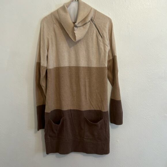 Jeanne Pierre Color Block Long Sleeve Cotton Zip Cowl Neck  Sweater w/ Pockets L - Picture 1 of 5